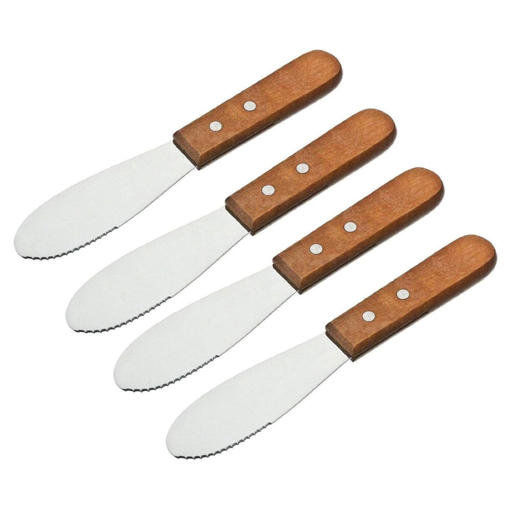 4pcs Stainless Steel Straight Edge Wide Butter Spreader , Wood HandleStainless steel trowel with 4 teeth