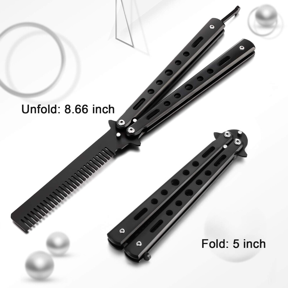 Limbo 2-Piece Butterfly Comb Stainless Steel Folding Training Practice Comb Hair Styling Tool (Black, Silver)