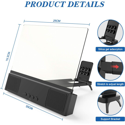 12" Phone Screen Magnifier With Bluetooth Speakers - 3D Hd Magnifying 2