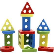 Wooden Puzzles Geometric Stacking Colors And Shapes Sorting Game Educational Toys For Toddler Kids