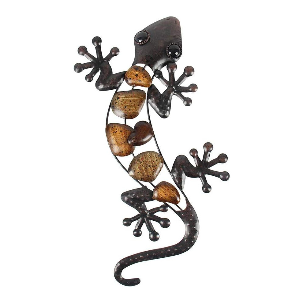 Metal Gecko Outdoor Wall Decor Lizard Garden Art Hanging Decorations For Patio Or Fence, 15 Inches Long