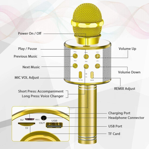 Wireless Bluetooth Karaoke Mic with Speaker,Gift Singing Toy for Kid 2