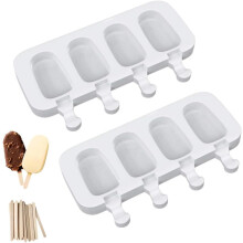 1 set of ice cream molds, 4 cavity molds for silicone ice cream + 50 wooden sticks