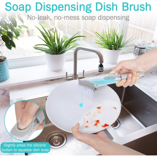 Soap Dispenser Dish Brush, Dish Brush With Detergent Dispenser 2