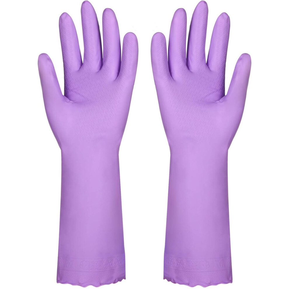 Household Dishwasher Cleaning Gloves Latex Free Cotton Lined Oven Gloves 2 Pairs (Purple, Medium)