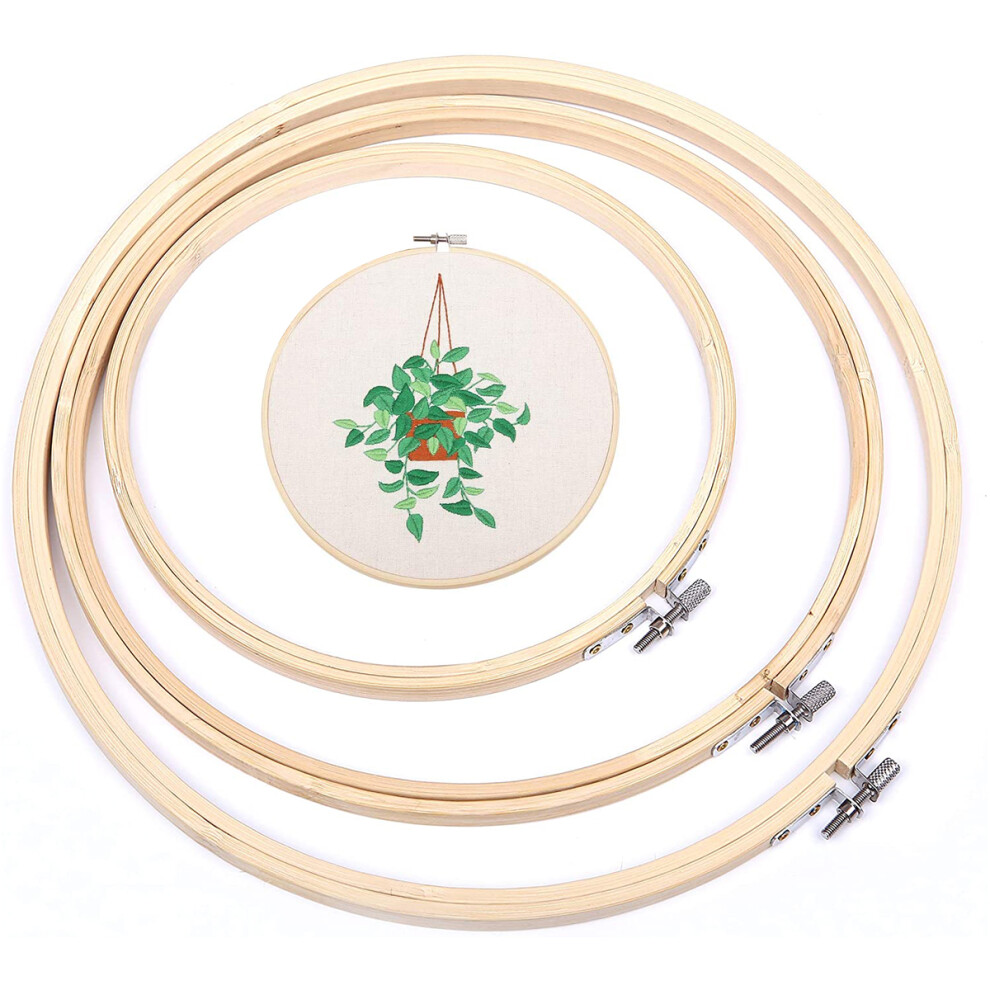 3 Pcs Wooden Embroidery Hoop Frame Set Bamboo Hoop Embroidery Hoop Adjustable Sewing Hoop Set (15+17+20Cm)