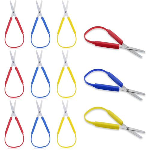 Pack of 9 Colorful Loop Scissors, Self Opening Mini Round Elastic Scissors,