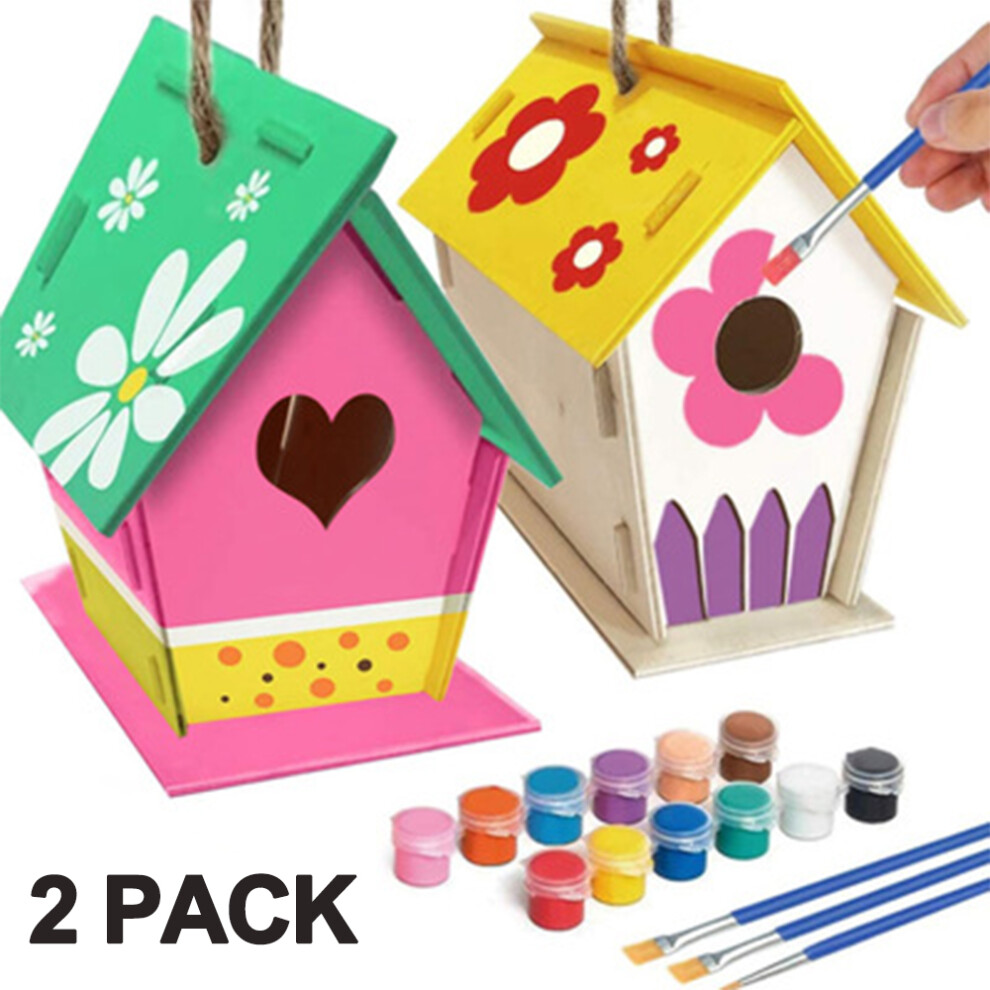 DIY Bird House Kit - Build and Paint Birdhouse(Includes Paints & Brushes) Wooden Arts for Kids Toddlers