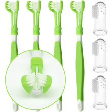 4 Pack Dog Toothbrush for Pet Dental Care, Triple Head Toothbrush