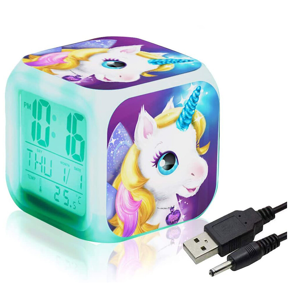 Unicorn Digital Alarm Clock For Girls Glowing Night Led Lcd Cube With For Kids Bedside Clock Light Limbo