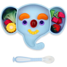 Children's plate with suction cup Baby plate Non-slip silicone plate Dishwasher and microwave safe - Blue