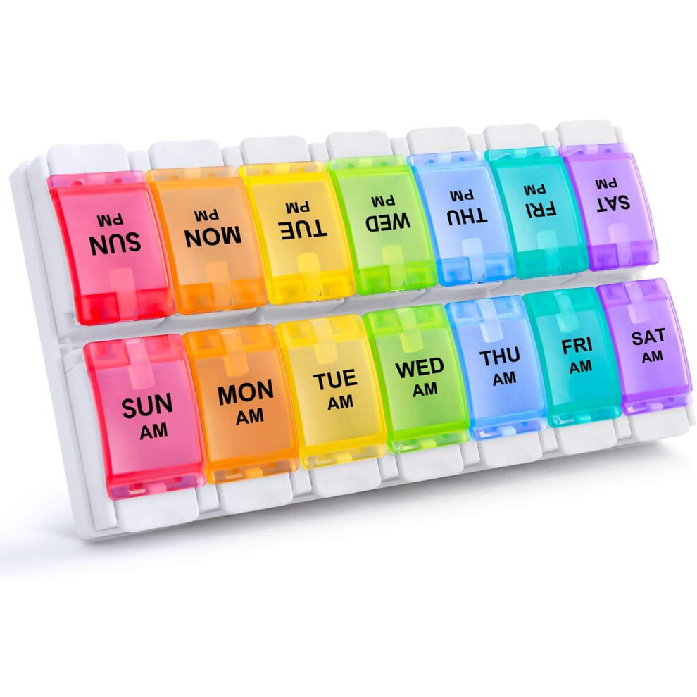 Limbo Weekly 7 Day Pill Organizer, Large Daily Pill Cases Pill Box (Rainbow)