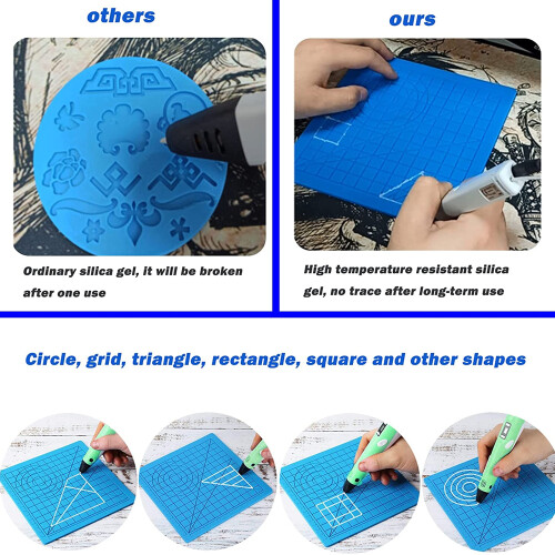 3D Printing Pen Silicone Mats with Basic Template, 3D Pen Drawing Pad for Kids and Beginners 2