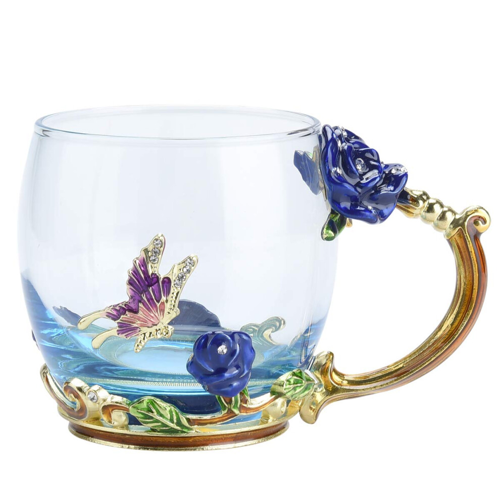Modern Nice Flower Tea Mug Glass Coffee Cup Women Birthday Present Mother's Day Gifts for Her Girls Friends