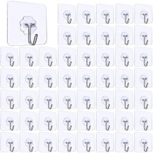 50PCS Transparent Adhesive Hooks,Kitchen Wall Hook with Stainless