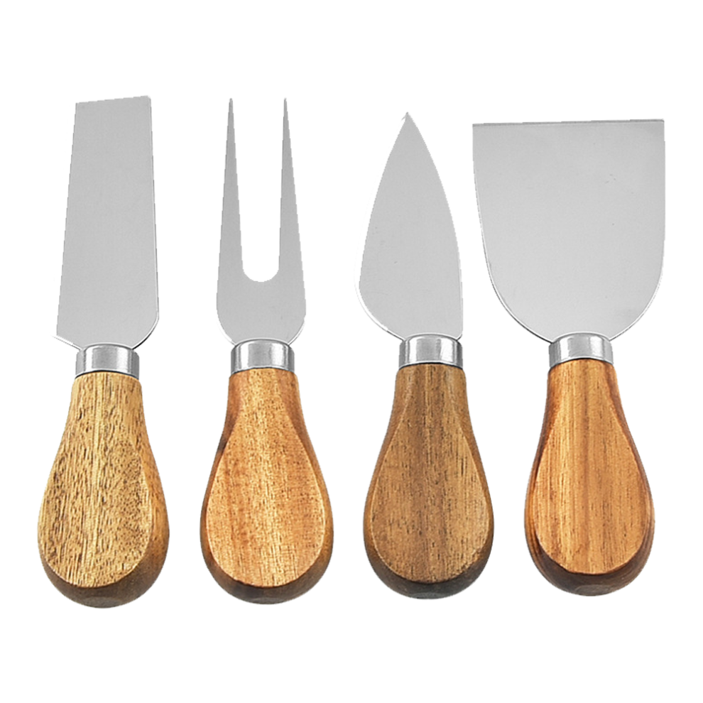 4-piece cheese knife set with acacia wood handle