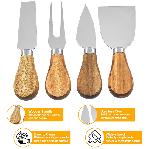4-piece cheese knife set with acacia wood handle 1