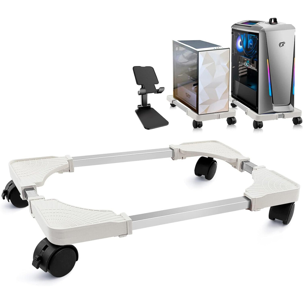 Computer Tower, Adjustable Mobile Cpu Stand With Rollers, Pc Tower Stand, Floor Carpet Gaming Pc CaseWhite