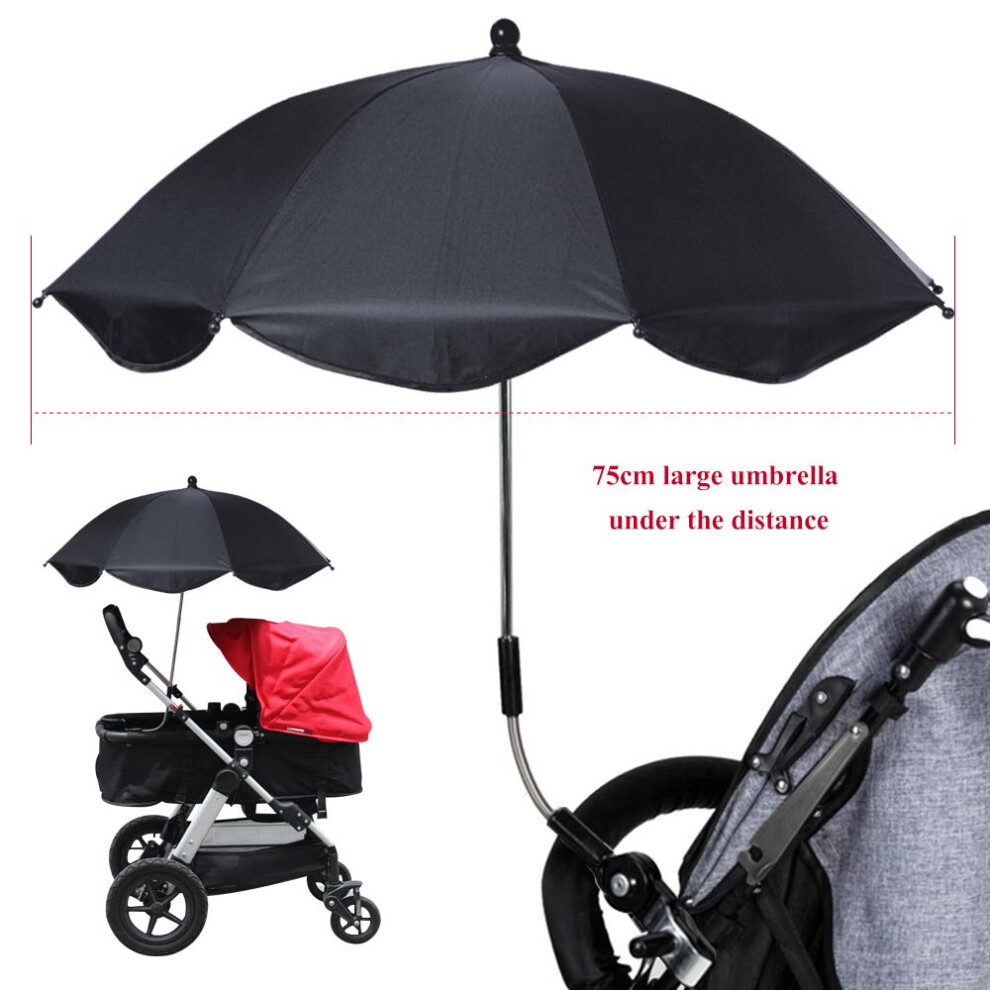 Universal Stroller Umbrella Curved Parasol Awning Diameter 75Cm Uv Protection For Strollers, Pushchairs Accessoriesblack Limbo