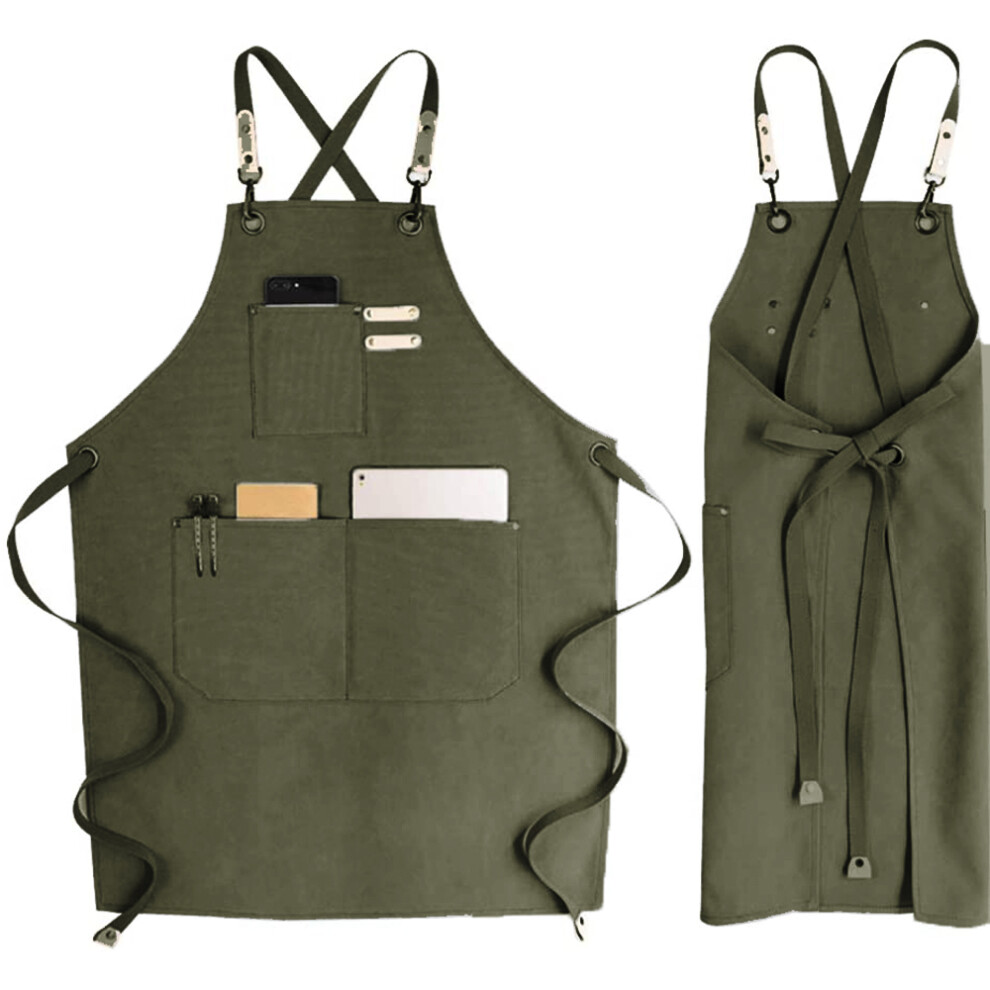 Chef Apron, Waterproof Cotton Canvas Cross Adjustable Apron, Denim Bib Apron