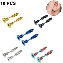 Unisex Stainless Steel Piercing Cross Screws Hoop Earrings Ear Stud
