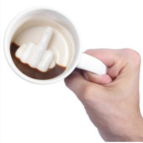 Ceramic mug with surprise effect - white finger design - gadget coffee mug as a gift 1