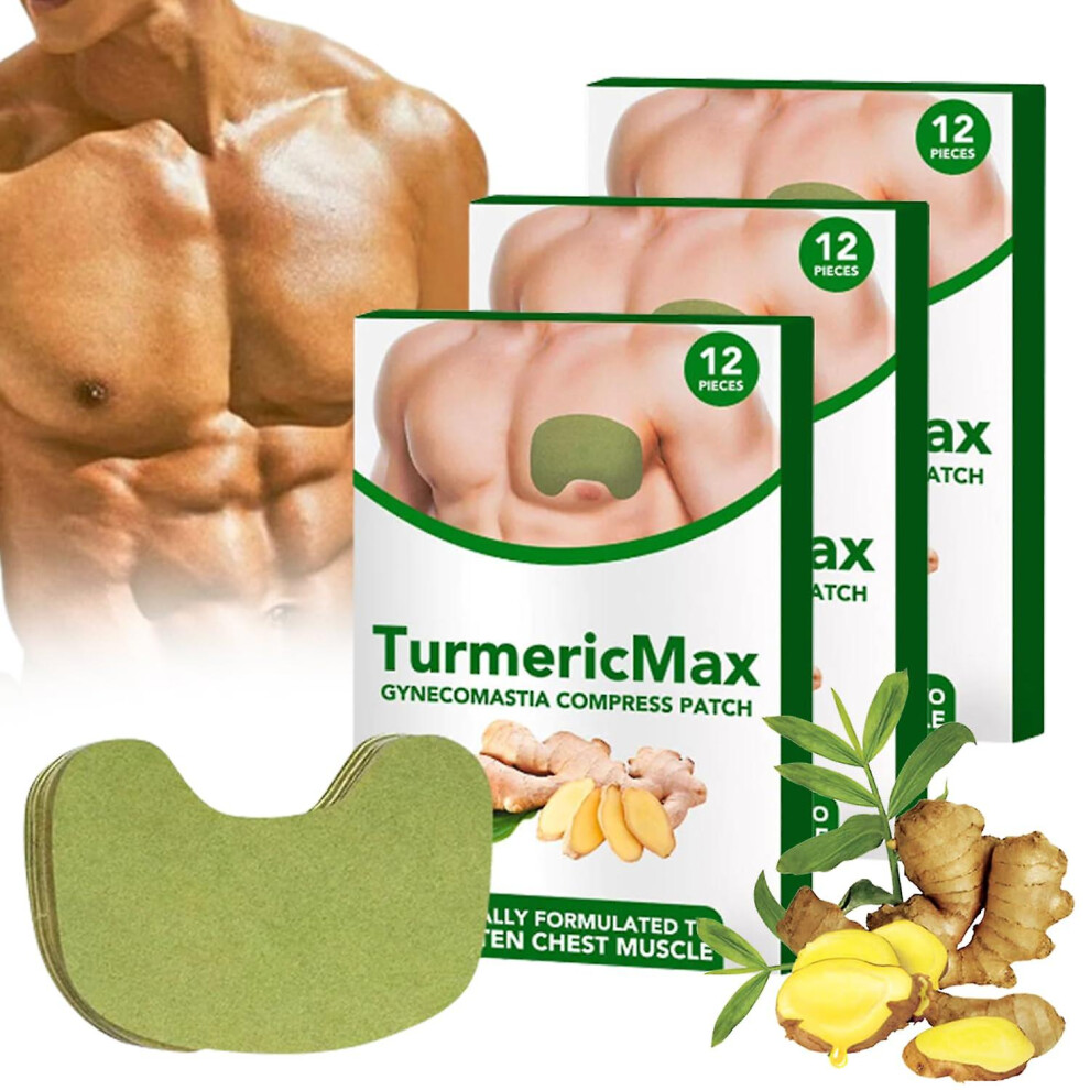 (3 boxes 36 Pcs) Turmericmax Gynecomastia Compress Patch,gynecomastia Cellulite Melting Patch, Gynecomastia Patch, Gynecomastia Tightening Ginger Patch