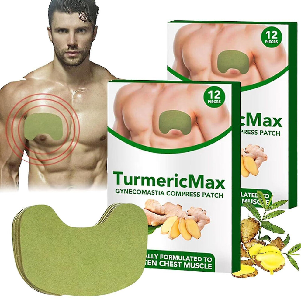 (2 boxes 24 Pcs) Turmericmax Gynecomastia Compress Patch,gynecomastia Cellulite Melting Patch, Gynecomastia Patch, Gynecomastia Tightening Ginger Patc