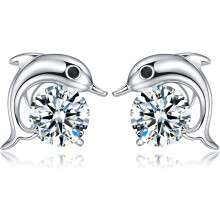 Fashionable Dolphin Earrings | Rhinestone glitter ear studs dolphin | For Ladies Women Girls Kids