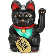 Monkey King Feng Shui Lucky Cats Lucky Beckoning Waving Wealth Cat Maneki Neko 6" Tall Black,gold
