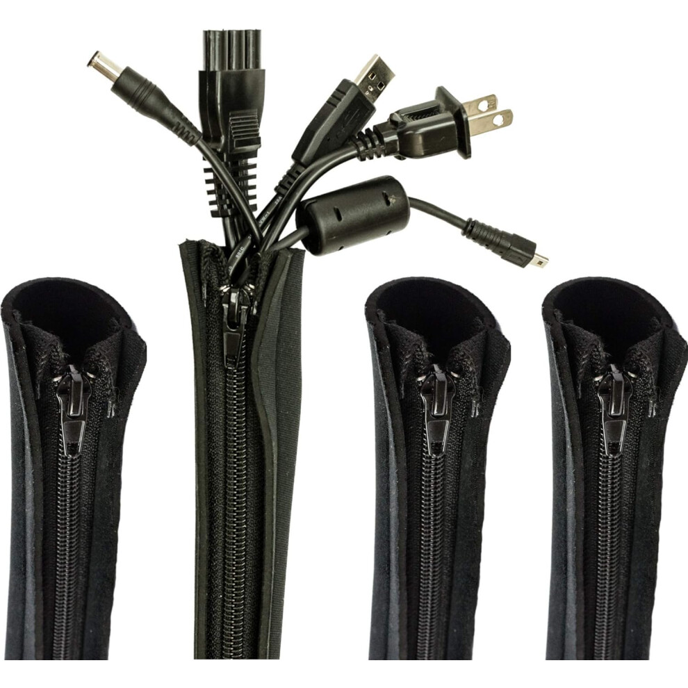 Cable Management Sleeve, 4 Pack, 20 Inch Cord Organizer System With Zipper For Tv Computer Office Home Entertainment 6228927272490