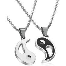 2pcs Stainless Steel Yin Yang Pendant Necklace for Men Women Puzzle Couples Necklace,22 inches