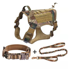 Dog Harness Military Dog Vest Collar Leash With Pouch And Patch, No Pull Tactical Dog Vest For Large Dog-Camouflage M