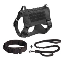 Dog Harness Military Dog Vest Collar Leash With Pouch And Patch, No Pull Tactical Dog Vest For Large Dog-Black Xl