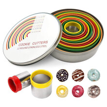 1 pcs Round Cookie Biscuit Cutter Set,12 PCS Stainless Steel Cookie Cutter Set