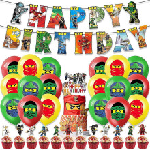 Ninjago Theme Kids Children Boys Fans Happy Birthday Party Decoration Decors Balloon Banner Cupcake Toppers Kit Set