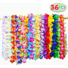 36pcs Hawaiian Ruffled Simulated Colorful Luau Silk Flower Leis Jumbo Necklaces