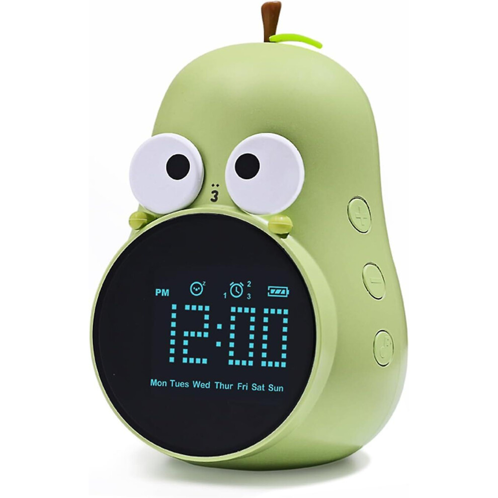 (Green) Kids Alarm Clock For Girls, Pear Alarm Clock With Snooze Toddler Sleep Training Clock For Bedroom Home Office