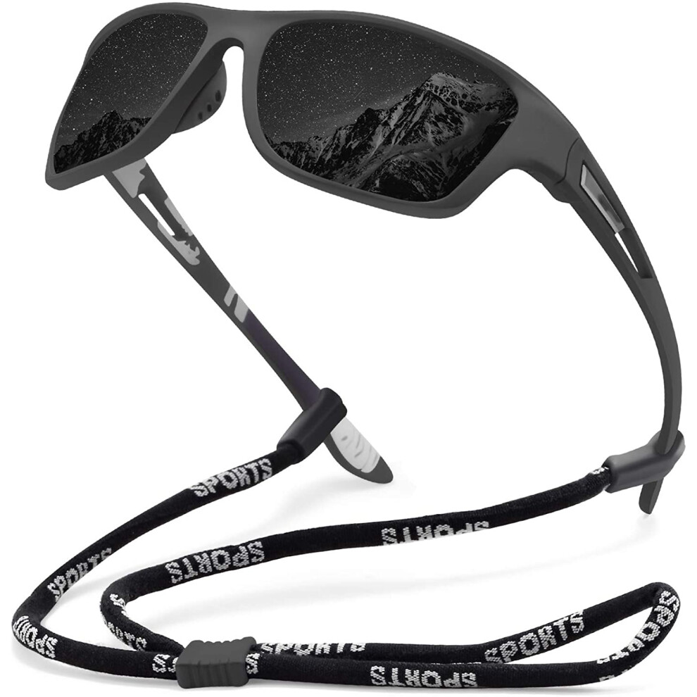 Polarized Sports Sunglasses for Men Driving Cycling Fishing Sun Glasses 100% UV Protection Goggles-Black Lens