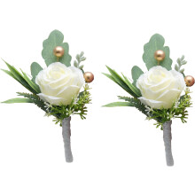 2Pcs Wedding Boutonniere For Groom And Best Man Suit Decoration Artificial Roses Buttonholes Flower