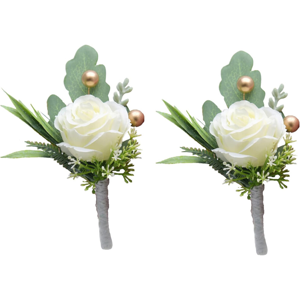 2Pcs Wedding Boutonniere For Groom And Best Man Suit Decoration Artificial Roses Buttonholes Flower