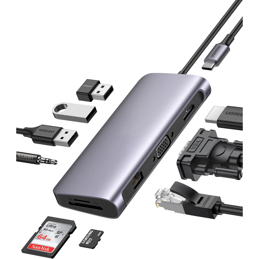 Photos - Card Reader / USB Hub Usb C Multi Port Adapter, 10 In 1 Usb C Ethernet Dock, 3 Usb 3.0 Ports 3.5Mm Audio Jack.