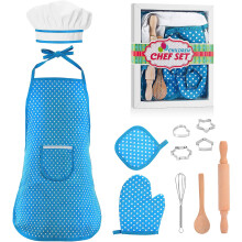11-Piece Blue Kids Chef Set for 3-6 Years - Cooking & Baking Play Kit with Hat, Apron, Wooden Tools - Great Birthday Gift