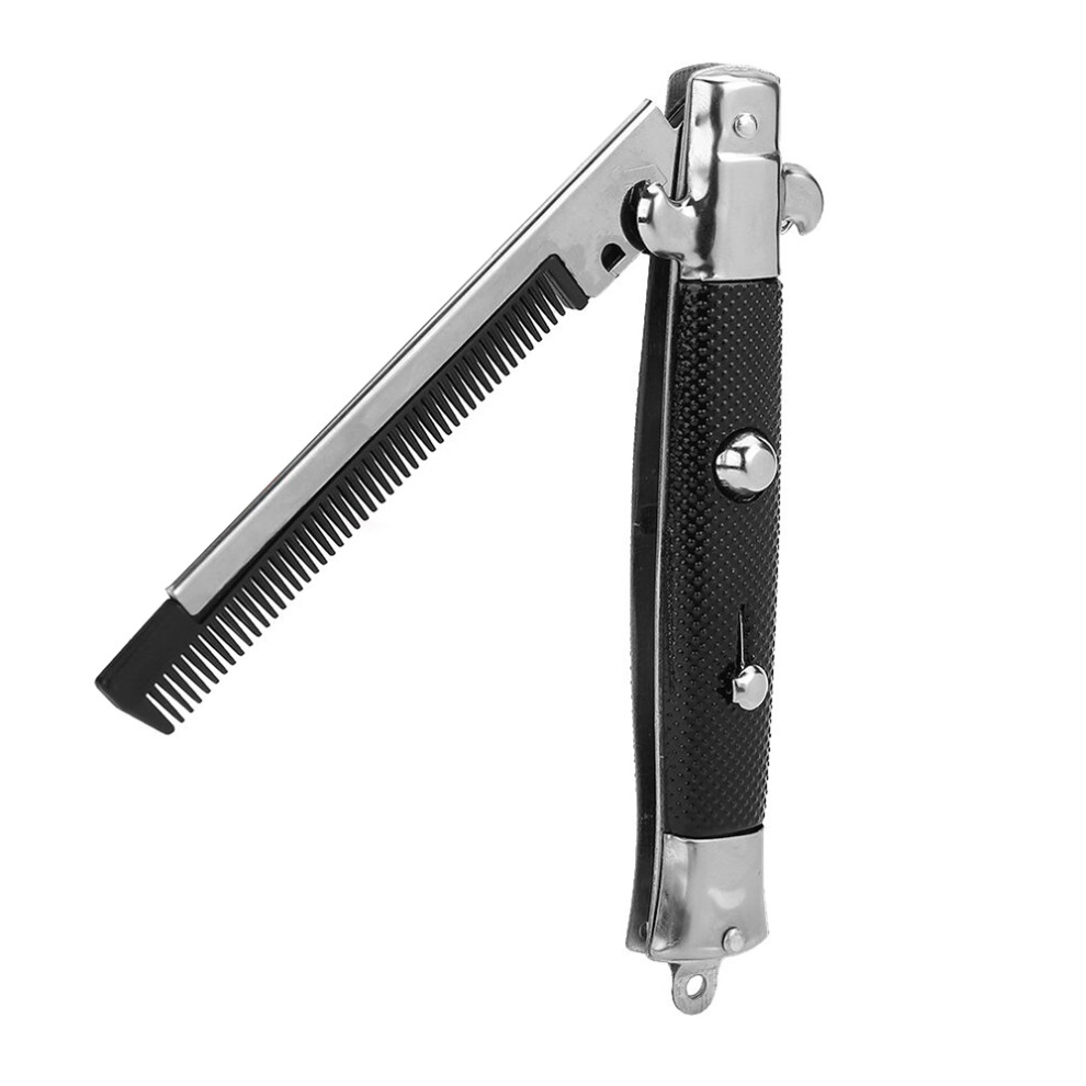 Limbo Unisex Pocket Oil Hair Comb Folding Knife Automatic Push Button Brush For Head Hair Or Beard Gift