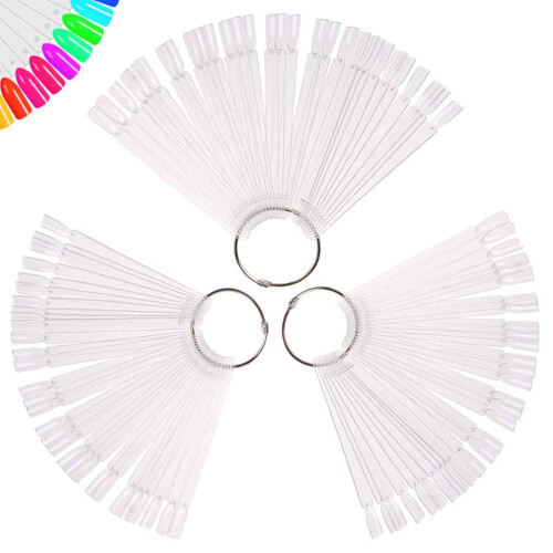 150Pcs Fan Nail Pattern Sticks,Practice Tools Displayed With Metal Divider Ring Holder 1