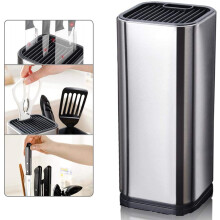 Stainless Steel Knife Block Holder Large Capacity Square Knife Scissors Organizer With 14 Slots And Drain Design