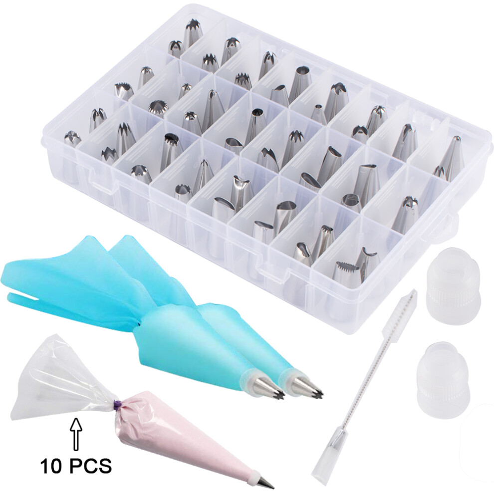 63Pcs Cake Decorating Supplies Tips Kit Stainless Steel Baking Supplies Icing Tips With Hose Nozzle Converter