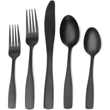 Matte Black Dinnerware Set, Satin Stainless Steel Cutlery Set, 5-Piece Cutlery Set