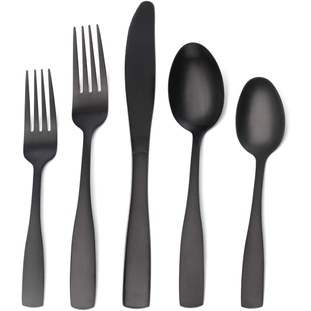 Matte Black Dinnerware Set, Satin Stainless Steel Cutlery Set, 5-Piece Cutlery Set