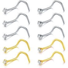 10pcs Nose Stud Stainless Steel 2mm Opal CZ Nose Screw Studs Nose Rings for Women Nostrial Piercing Jewelry